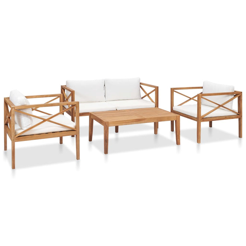 4 Piece Garden Lounge Set with Cushions Solid Teak Wood Payday Deals