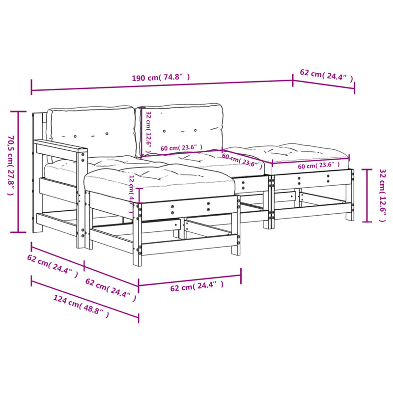 4 Piece Garden Lounge Set with Cushions Solid Wood Payday Deals