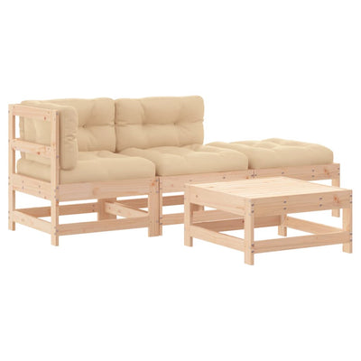 4 Piece Garden Lounge Set with Cushions Solid Wood Payday Deals
