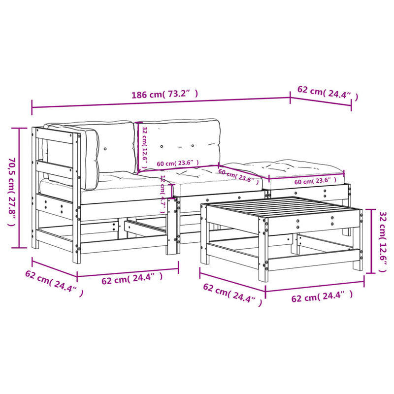 4 Piece Garden Lounge Set with Cushions Solid Wood Payday Deals