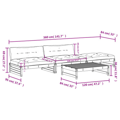 4 Piece Garden Lounge Set with Cushions Solid Wood Payday Deals