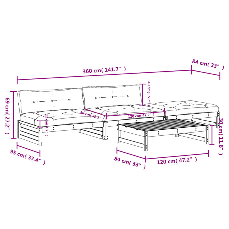 4 Piece Garden Lounge Set with Cushions Solid Wood Payday Deals