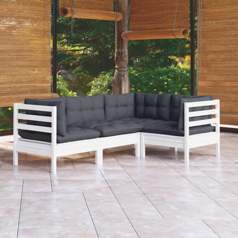 4 Piece Garden Lounge Set with Cushions White Pinewood Payday Deals