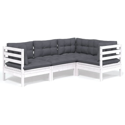 4 Piece Garden Lounge Set with Cushions White Pinewood Payday Deals