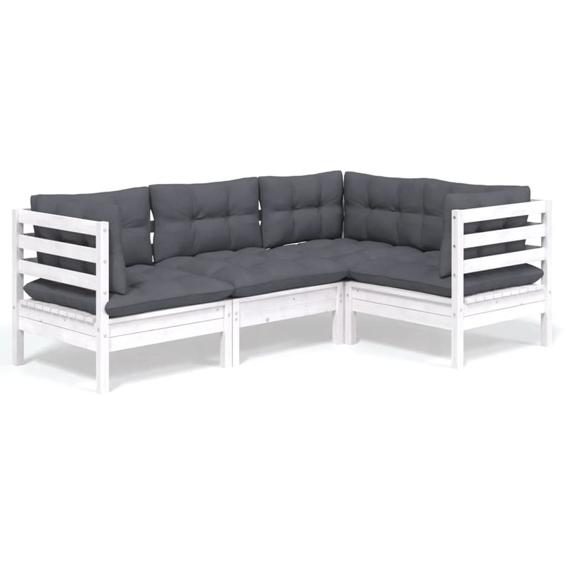 4 Piece Garden Lounge Set with Cushions White Pinewood Payday Deals
