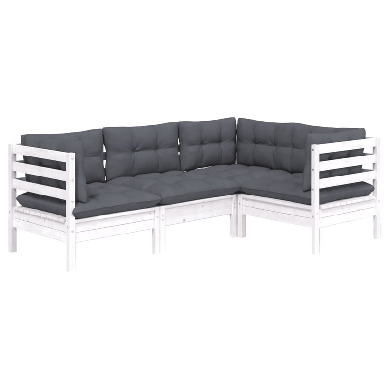 4 Piece Garden Lounge Set with Cushions White Pinewood Payday Deals