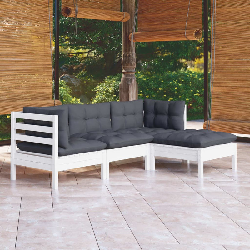 4 Piece Garden Lounge Set with Cushions White Pinewood Payday Deals