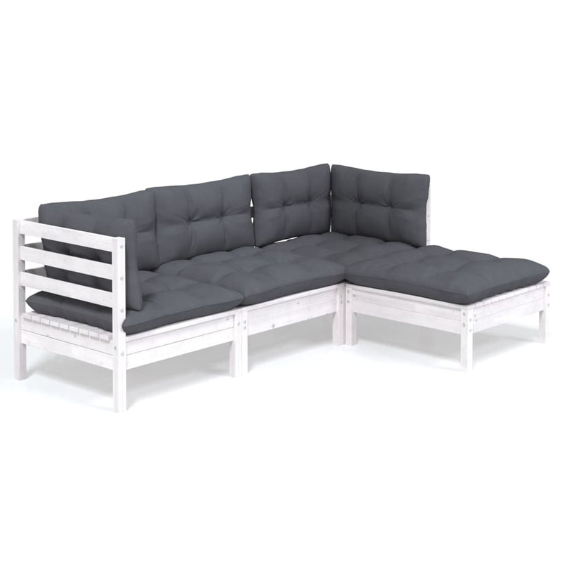 4 Piece Garden Lounge Set with Cushions White Pinewood Payday Deals