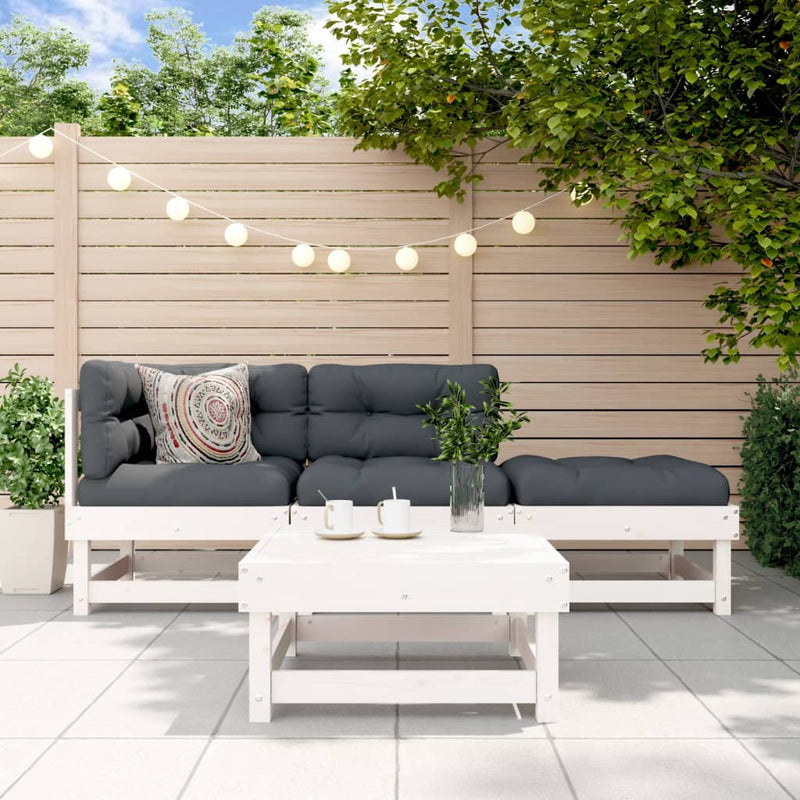 4 Piece Garden Lounge Set with Cushions White Solid Wood Payday Deals