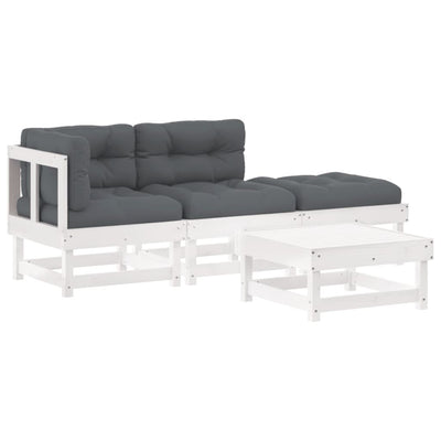 4 Piece Garden Lounge Set with Cushions White Solid Wood Payday Deals