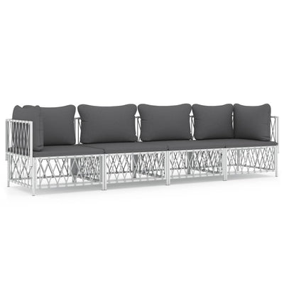 4 Piece Garden Lounge Set with Cushions White Steel Payday Deals