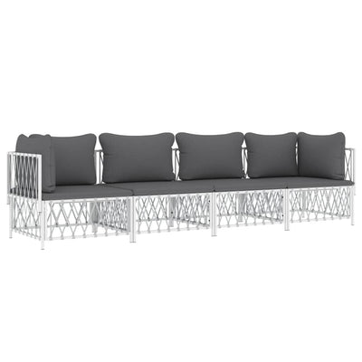4 Piece Garden Lounge Set with Cushions White Steel Payday Deals