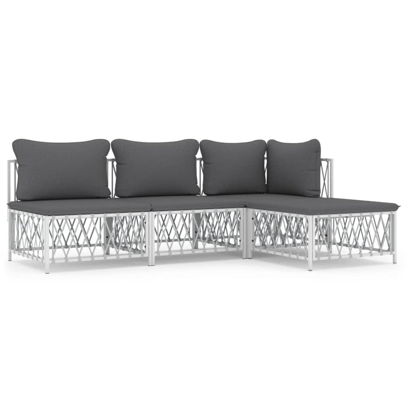 4 Piece Garden Lounge Set with Cushions White Steel Payday Deals