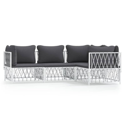 4 Piece Garden Lounge Set with Cushions White Steel Payday Deals