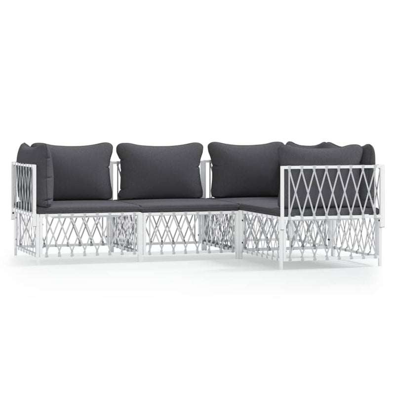 4 Piece Garden Lounge Set with Cushions White Steel Payday Deals