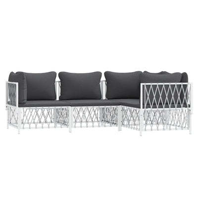 4 Piece Garden Lounge Set with Cushions White Steel Payday Deals