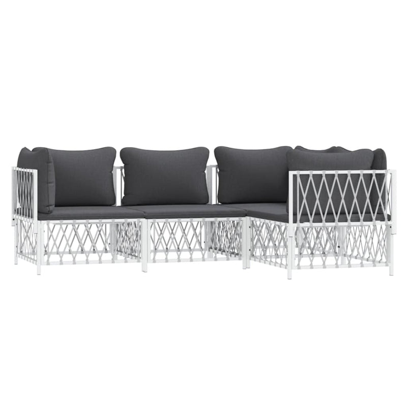 4 Piece Garden Lounge Set with Cushions White Steel Payday Deals