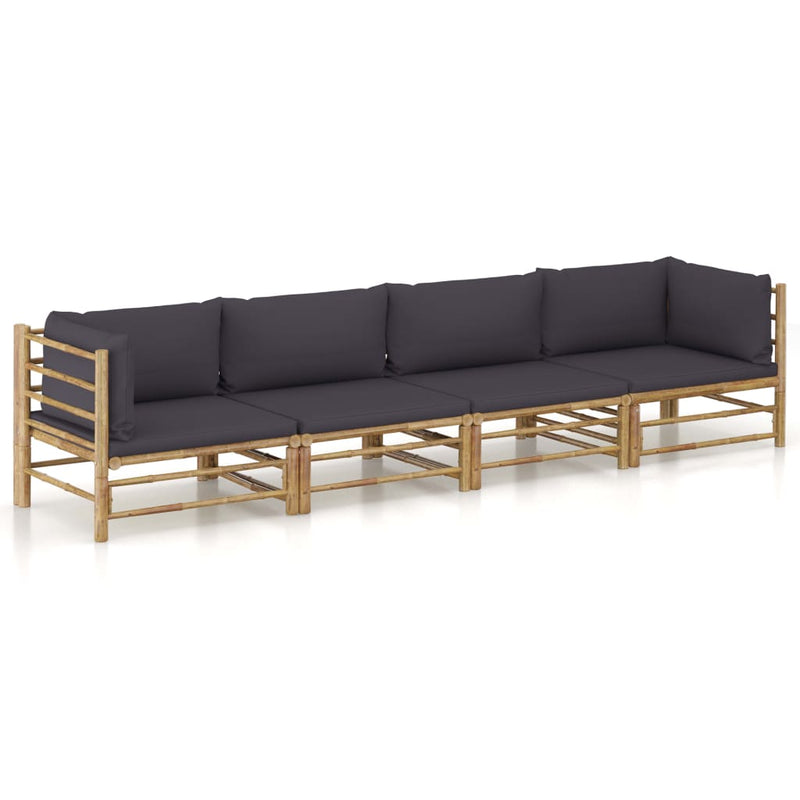 4 Piece Garden Lounge Set with Dark Grey Cushions Bamboo Payday Deals