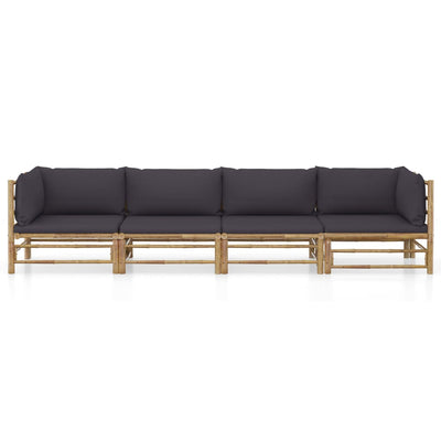 4 Piece Garden Lounge Set with Dark Grey Cushions Bamboo Payday Deals