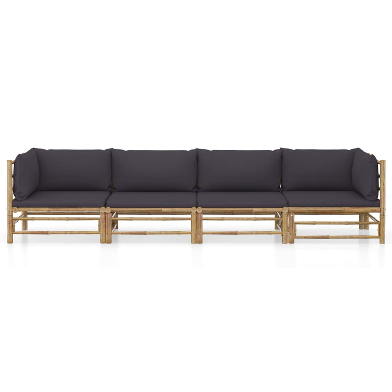 4 Piece Garden Lounge Set with Dark Grey Cushions Bamboo Payday Deals