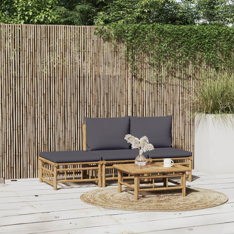 4 Piece Garden Lounge Set with Dark Grey Cushions  Bamboo Payday Deals