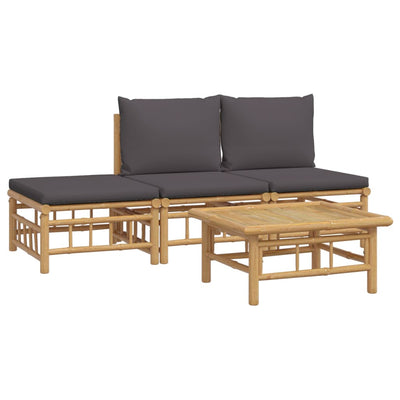 4 Piece Garden Lounge Set with Dark Grey Cushions  Bamboo Payday Deals