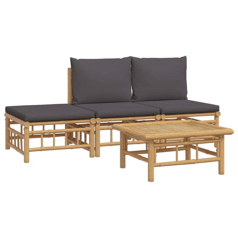 4 Piece Garden Lounge Set with Dark Grey Cushions  Bamboo Payday Deals