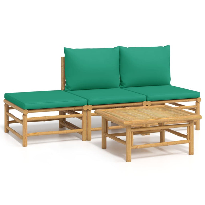 4 Piece Garden Lounge Set with Green Cushions  Bamboo Payday Deals