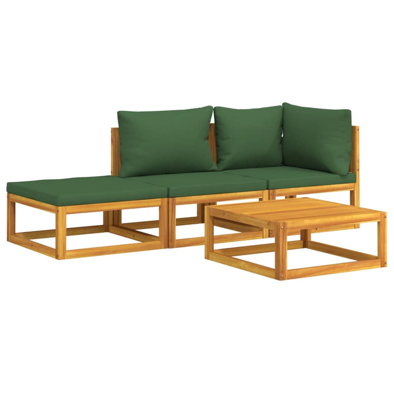 4 Piece Garden Lounge Set with Green Cushions Solid Wood Payday Deals