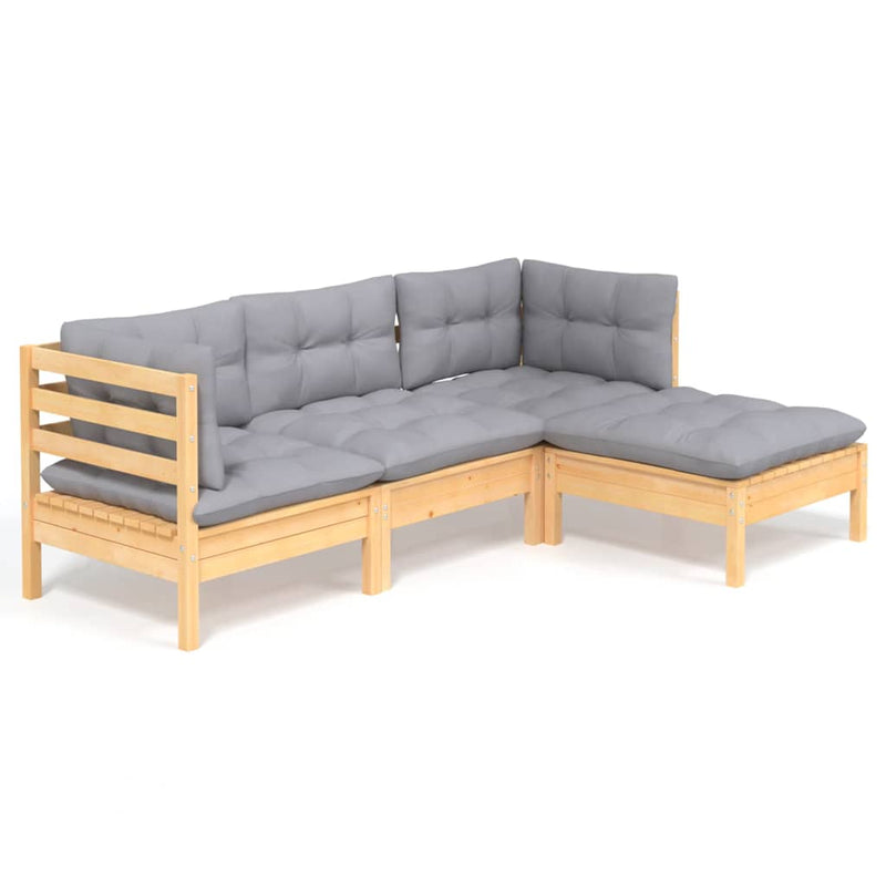 4 Piece Garden Lounge Set with Grey Cushions Pinewood Payday Deals