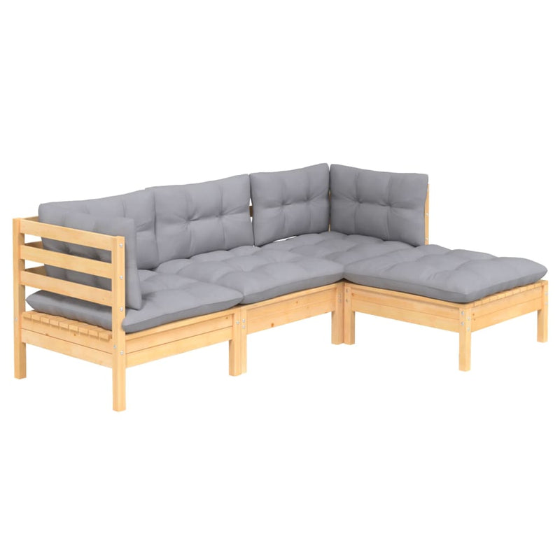 4 Piece Garden Lounge Set with Grey Cushions Pinewood Payday Deals