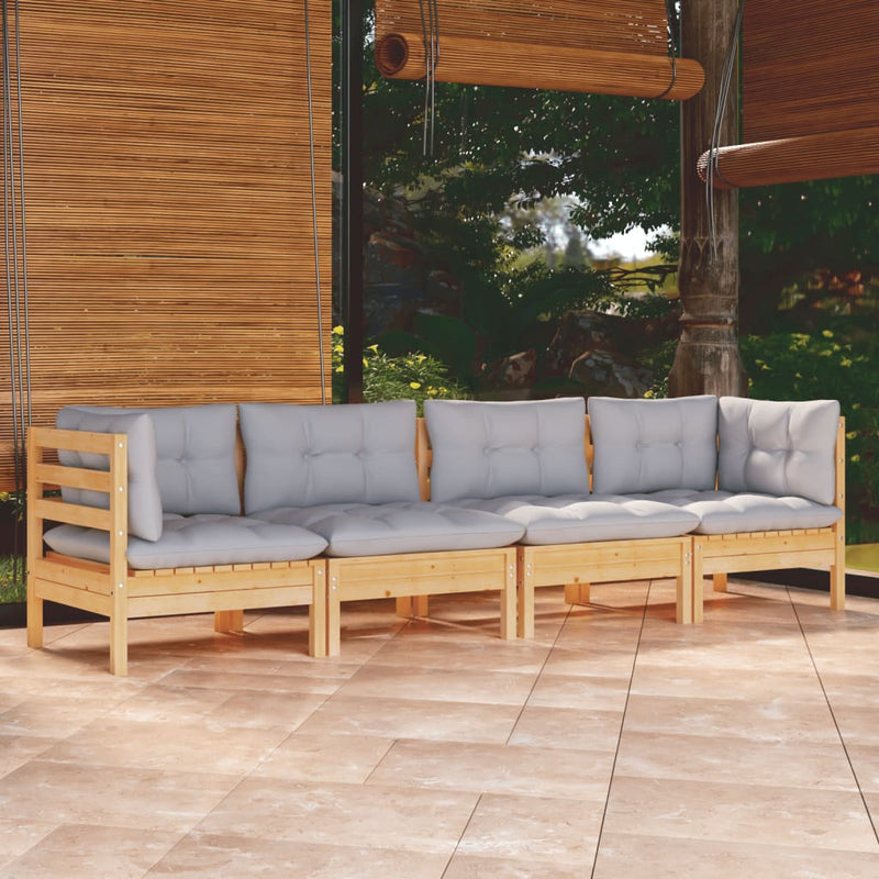 4 Piece Garden Lounge Set with Grey Cushions Solid Pinewood Payday Deals
