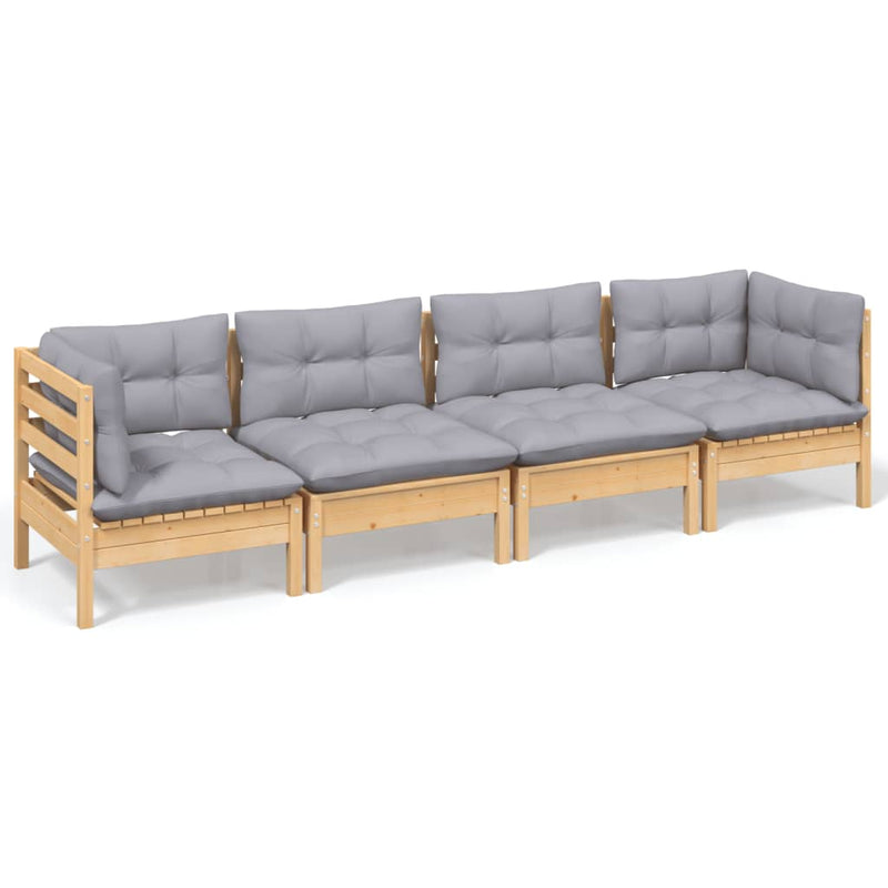4 Piece Garden Lounge Set with Grey Cushions Solid Pinewood Payday Deals