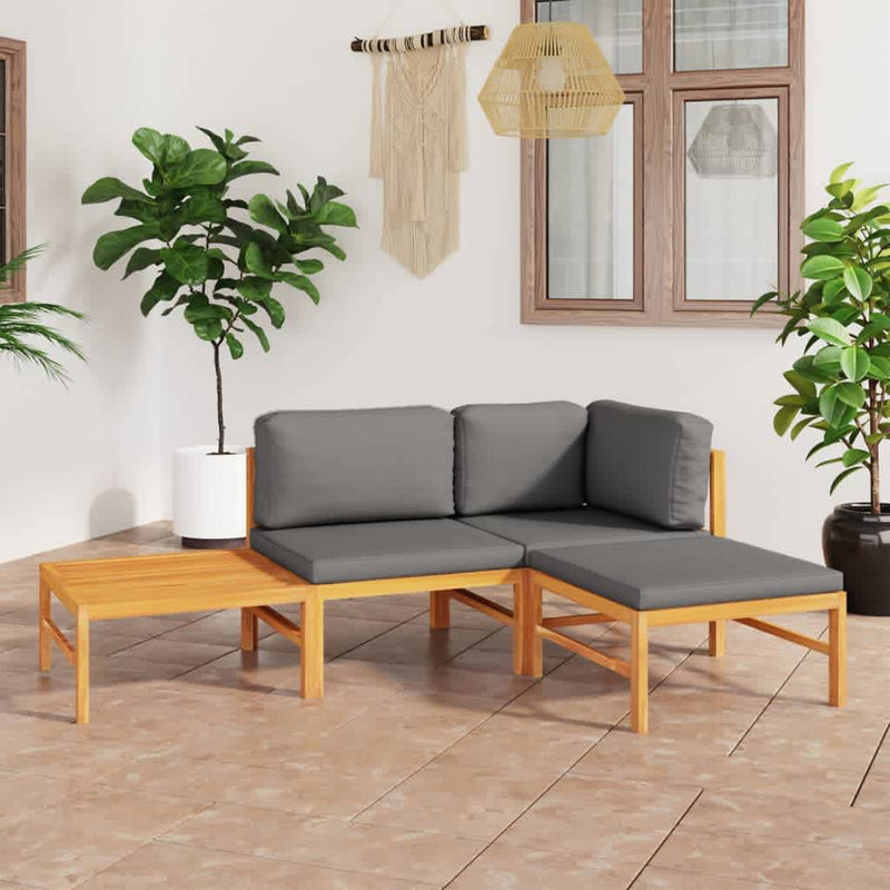 4 Piece Garden Lounge Set with Grey Cushions Solid Teak Wood Payday Deals
