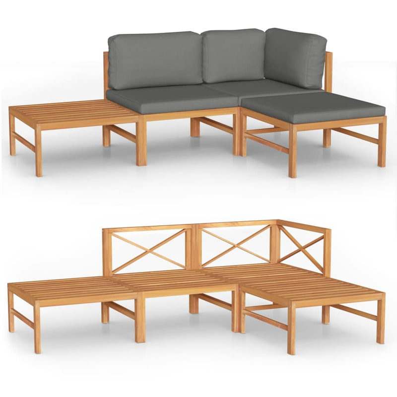 4 Piece Garden Lounge Set with Grey Cushions Solid Teak Wood Payday Deals