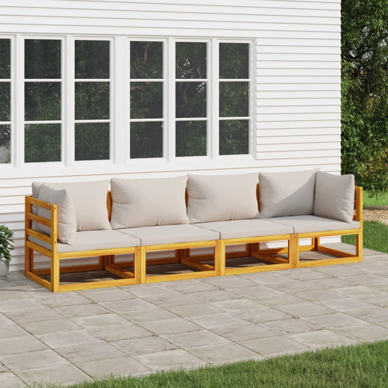 4 Piece Garden Lounge Set with Light Grey Cushions Solid Wood Payday Deals