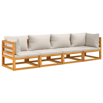 4 Piece Garden Lounge Set with Light Grey Cushions Solid Wood Payday Deals