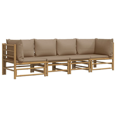 4 Piece Garden Lounge Set with Taupe Cushions  Bamboo Payday Deals