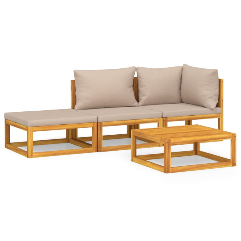 4 Piece Garden Lounge Set with Taupe Cushions Solid Wood Payday Deals