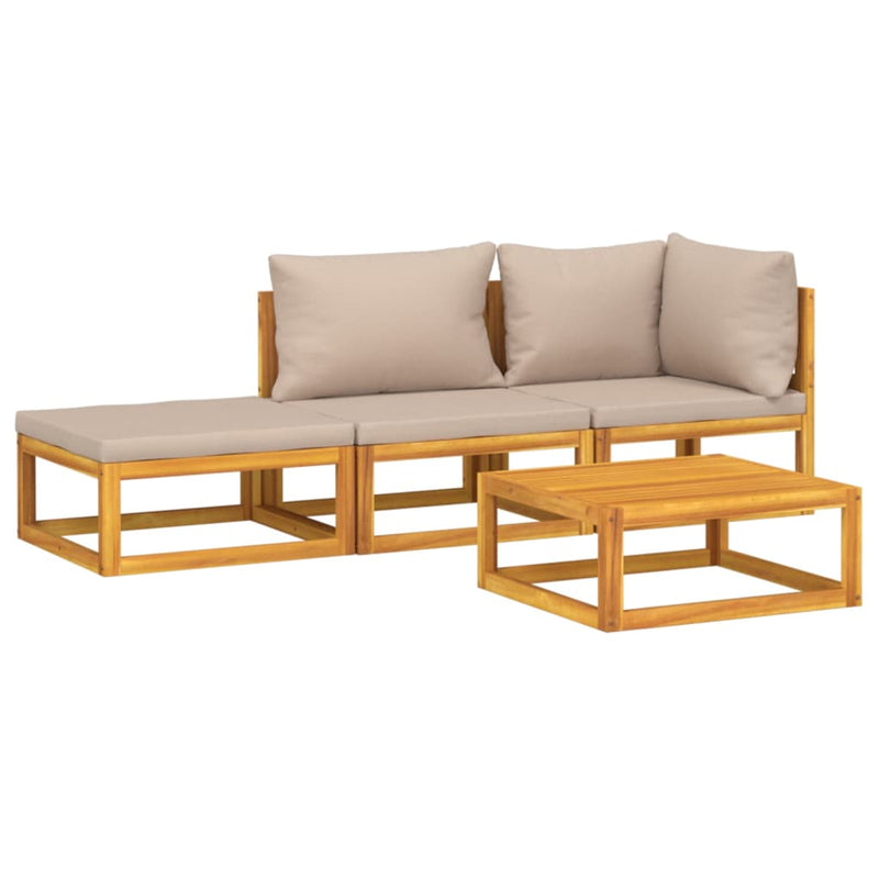 4 Piece Garden Lounge Set with Taupe Cushions Solid Wood Payday Deals
