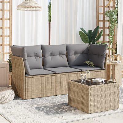 4 Piece Garden Sofa Set with Cushions Beige Poly Rattan Payday Deals