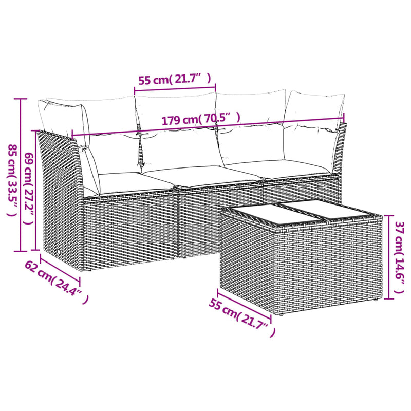 4 Piece Garden Sofa Set with Cushions Beige Poly Rattan Payday Deals