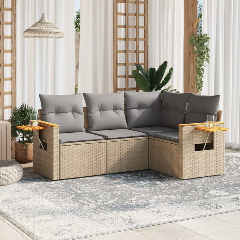 4 Piece Garden Sofa Set with Cushions Beige Poly Rattan Payday Deals
