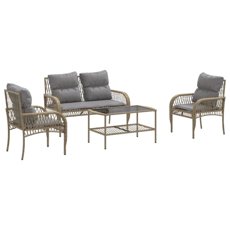 4 Piece Garden Sofa Set with Cushions Beige Poly Rattan Payday Deals