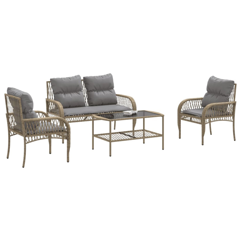 4 Piece Garden Sofa Set with Cushions Beige Poly Rattan Payday Deals
