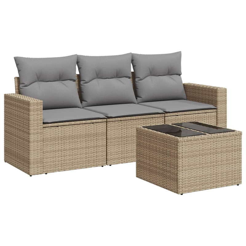 4 Piece Garden Sofa Set with Cushions Beige Poly Rattan Payday Deals
