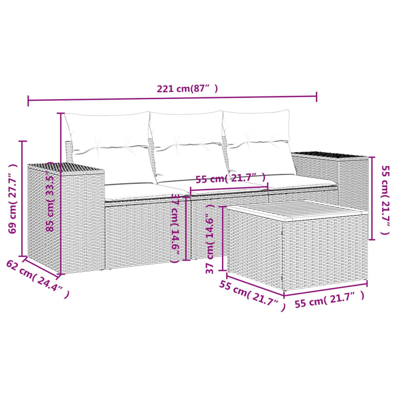 4 Piece Garden Sofa Set with Cushions Beige Poly Rattan Payday Deals