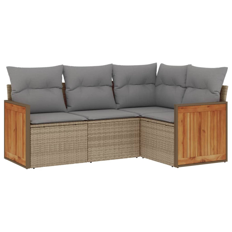 4 Piece Garden Sofa Set with Cushions Beige Poly Rattan Payday Deals