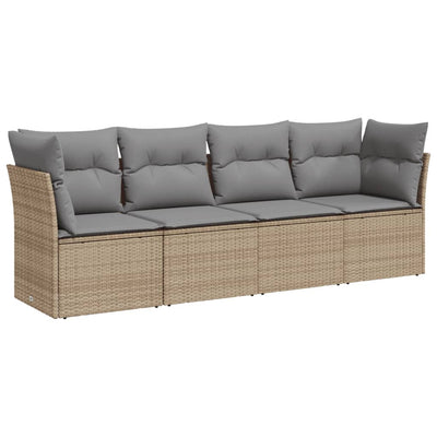 4 Piece Garden Sofa Set with Cushions Beige Poly Rattan Payday Deals