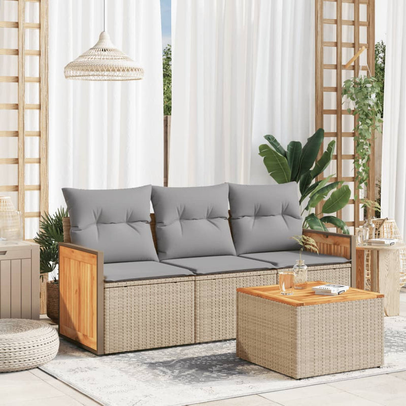 4 Piece Garden Sofa Set with Cushions Beige Poly Rattan Payday Deals